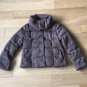 Brown Down Jacket with High Collar